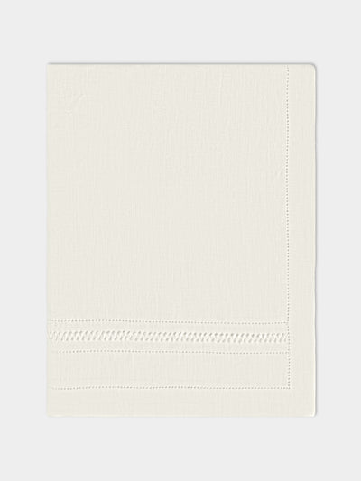 Volga Linen - Diamond-Stitch Linen Round Tablecloth - White - ABASK - 
