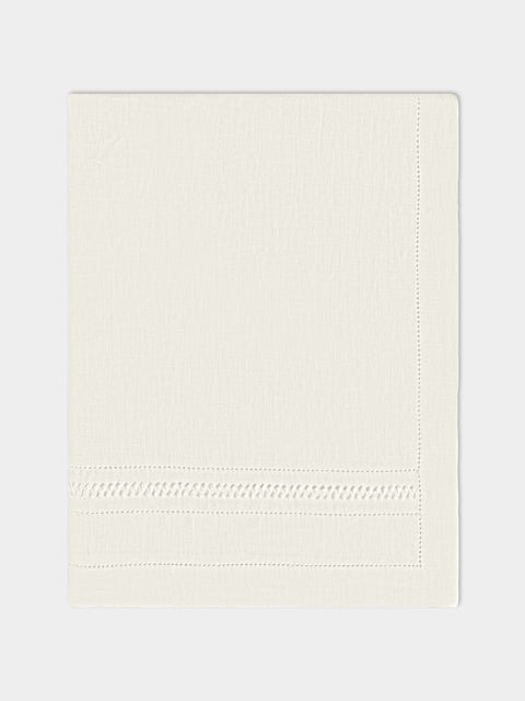 Volga Linen - Diamond-Stitch Linen Round Tablecloth - White - ABASK - 