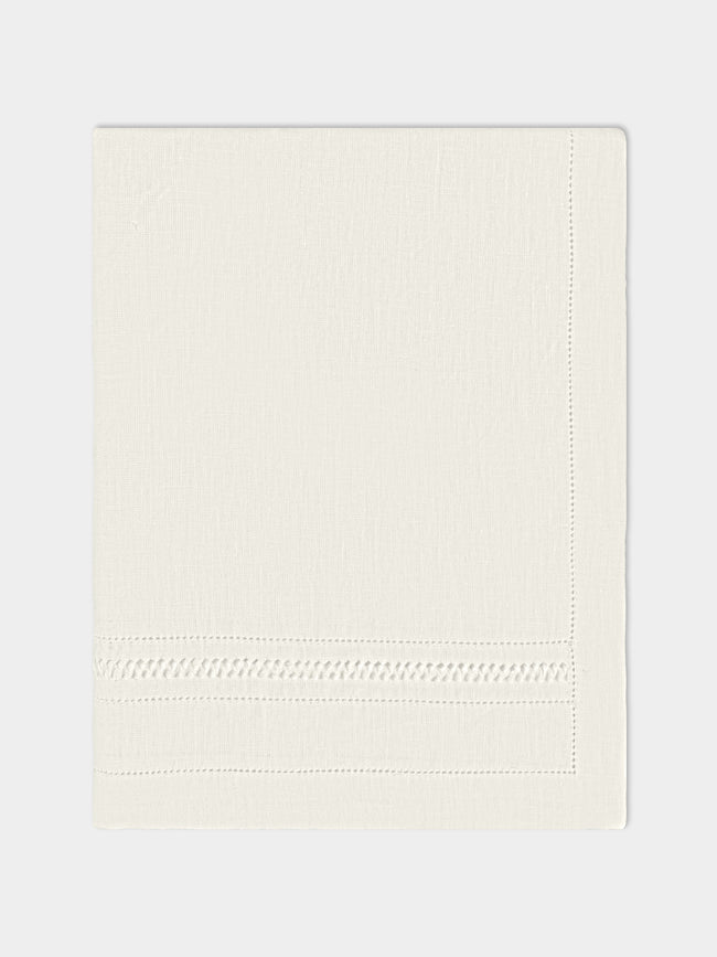 Volga Linen - Diamond-Stitch Linen Round Tablecloth - White - ABASK - 