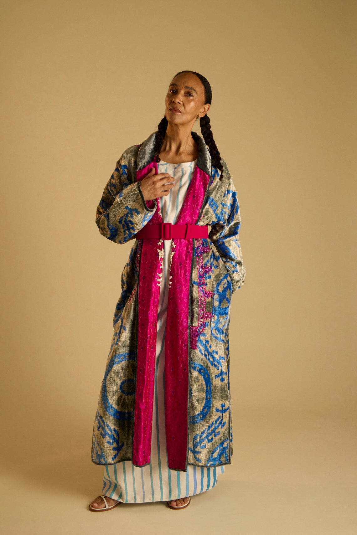Women's Hand-Loomed Ikat Silk and Cotton Reversible Robe | One Size