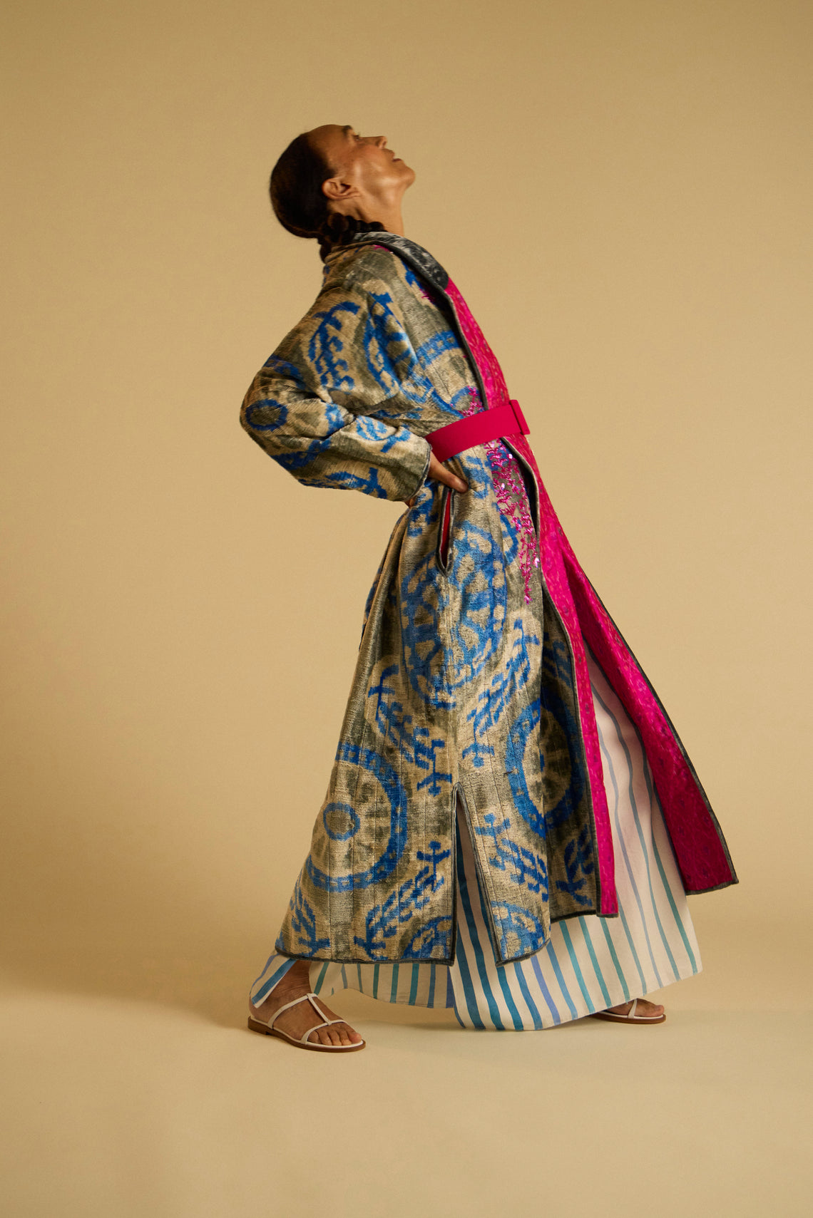 Women's Hand-Loomed Ikat Silk and Cotton Reversible Robe | One Size