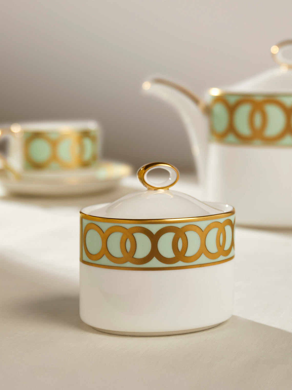 Royal Crown Derby - Riviera Dream Hand-Painted Bone China Sugar Bowl - Green - ABASK
