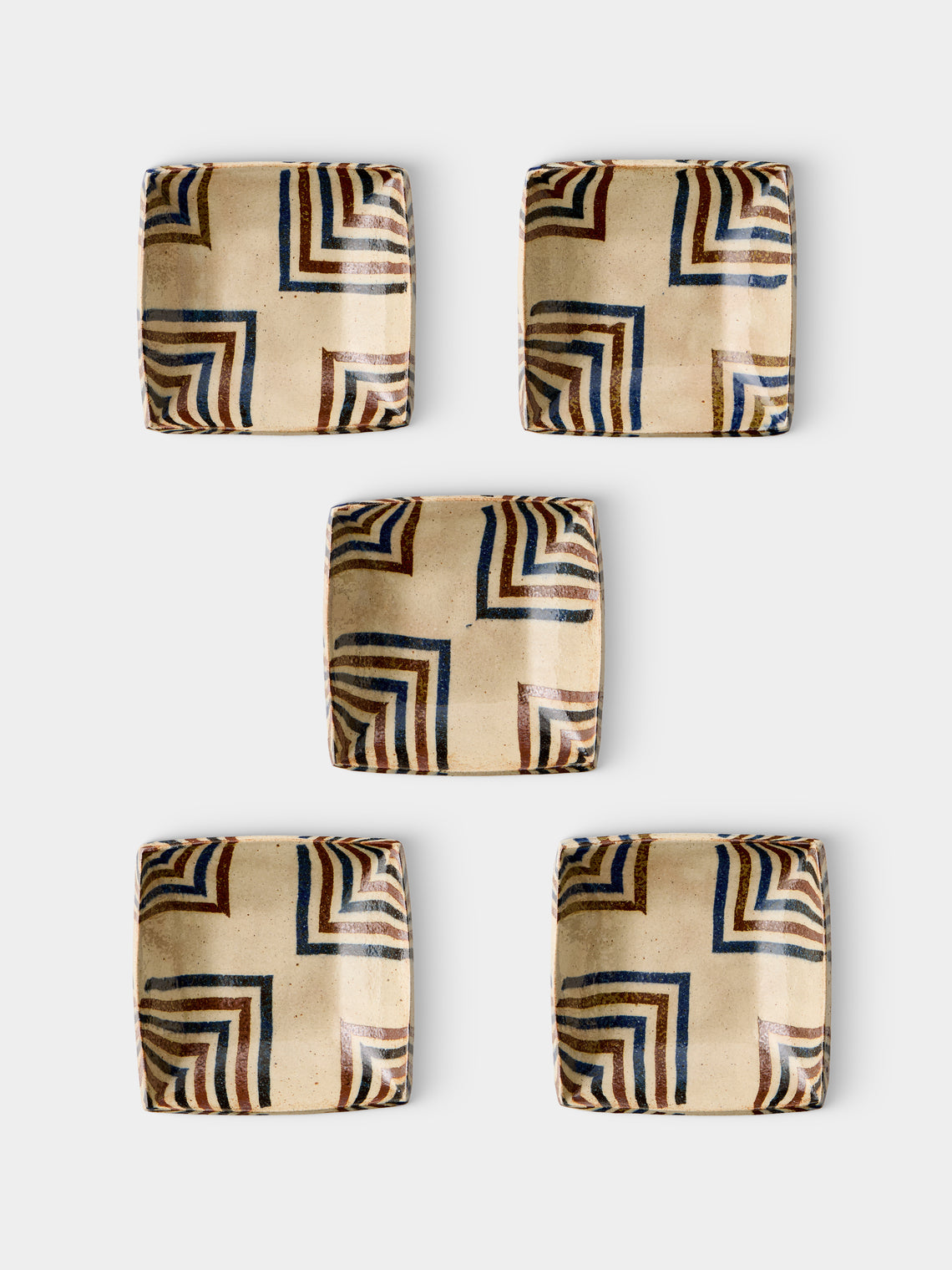 Makidani-gama - No. 1 Nerikomi Ceramic Square Plates – 6.5in/17cm (Set of 5) - Multiple - ABASK
