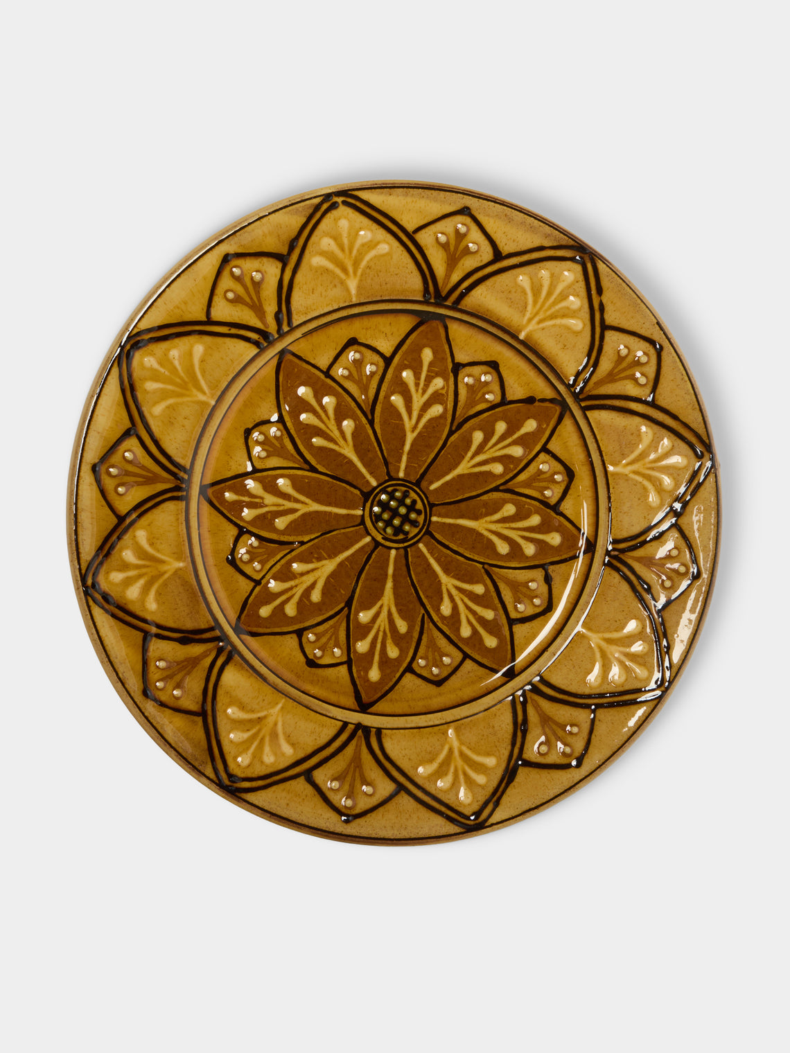 Fitch & McAndrew - Dahlias Slipware Serving Plate (13.4in/34cm) - Yellow - ABASK