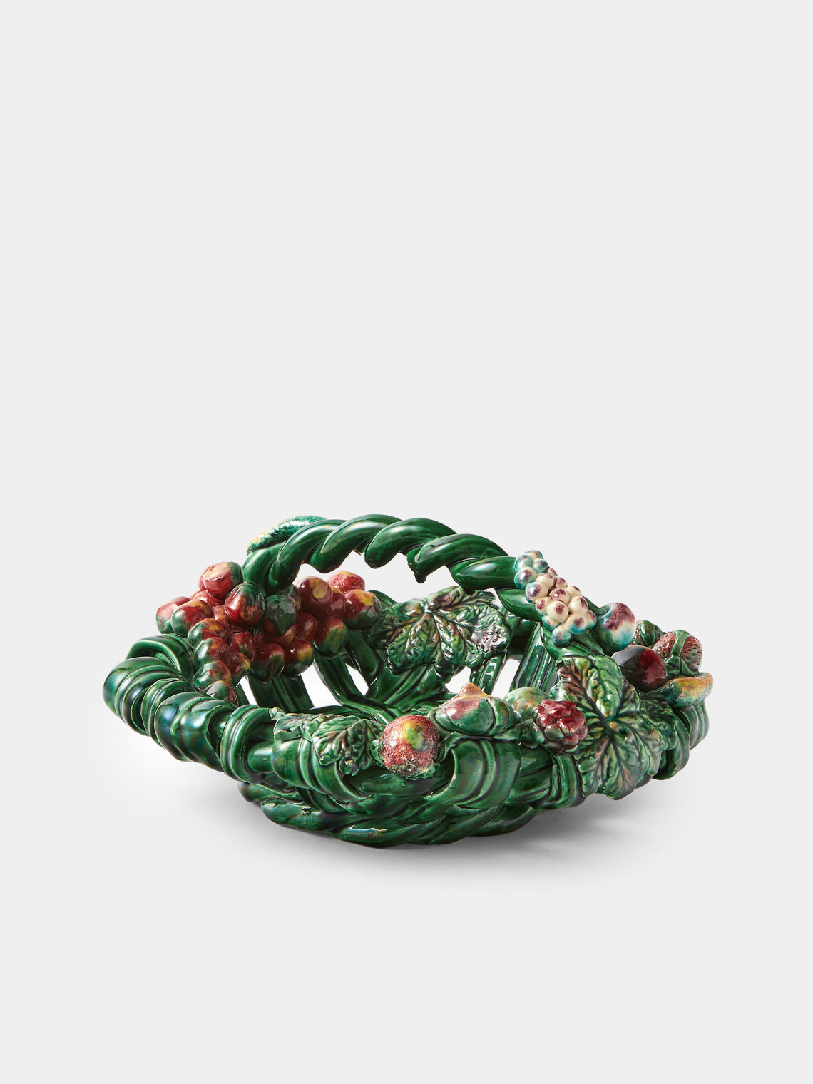 Antique and Vintage - 1960s Vallauris Majolica Ceramic Fruit Bowl - Green - ABASK