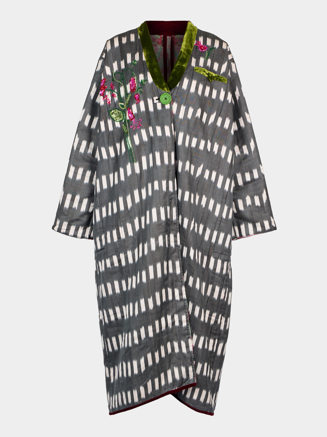 Nazzy Beglari - Women's Hand-Loomed Ikat Velvet Reversible Robe | One Size - Multiple - ABASK