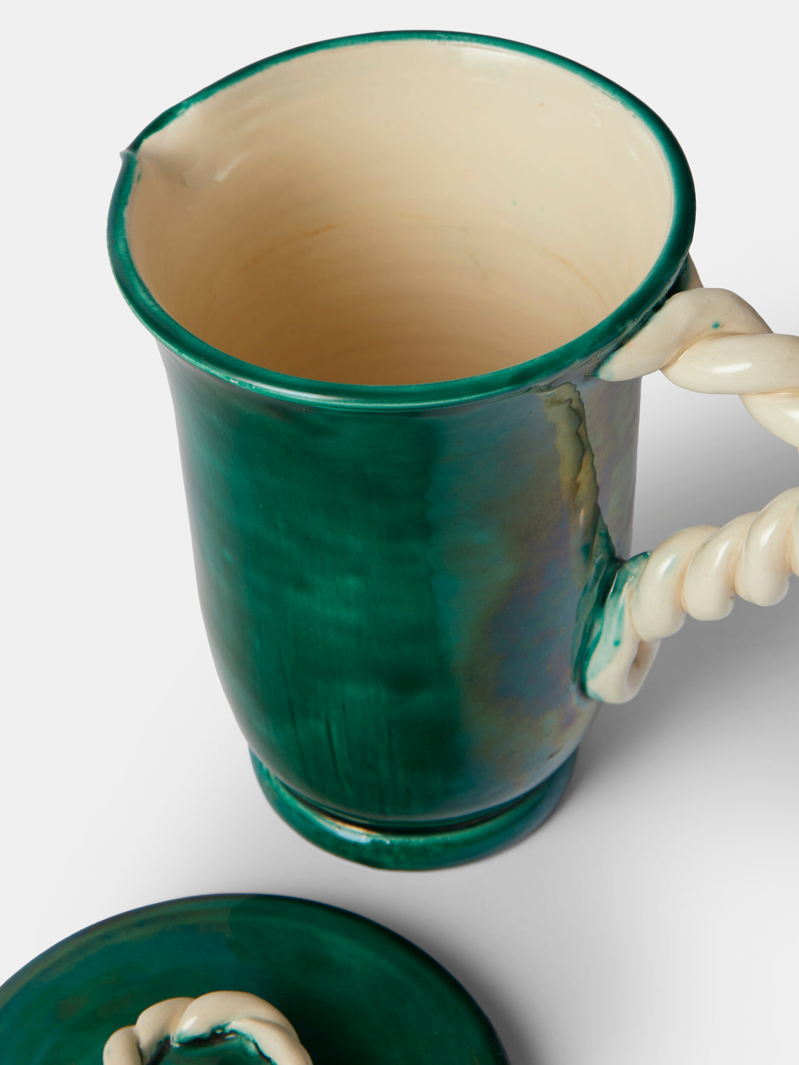 Antique and Vintage - 1950s VALLRUIS ROPE HANDLED JUG - Green - ABASK