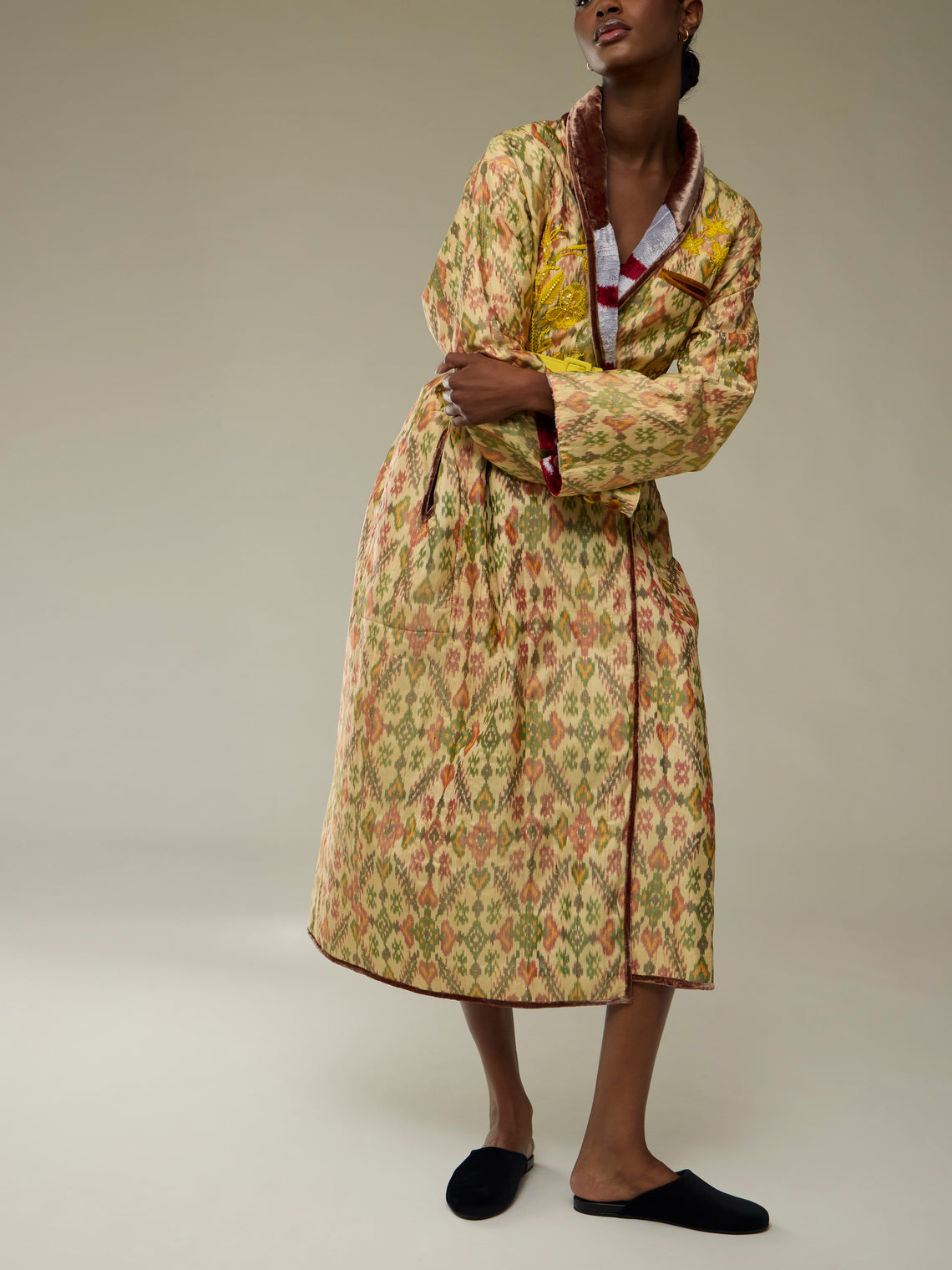 Nazzy Beglari - Hand-Loomed Ikat Silk and Cotton Reversible Robe | One Size - Yellow - ABASK