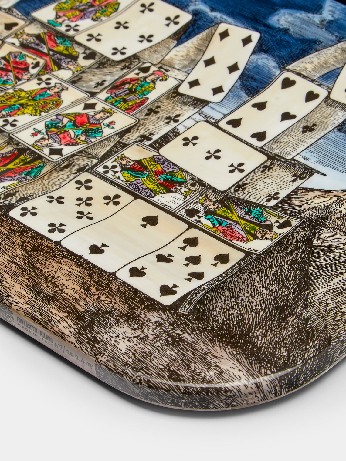 Fornasetti - Città di Carte Hand-Painted Wood Tray - Blue - ABASK