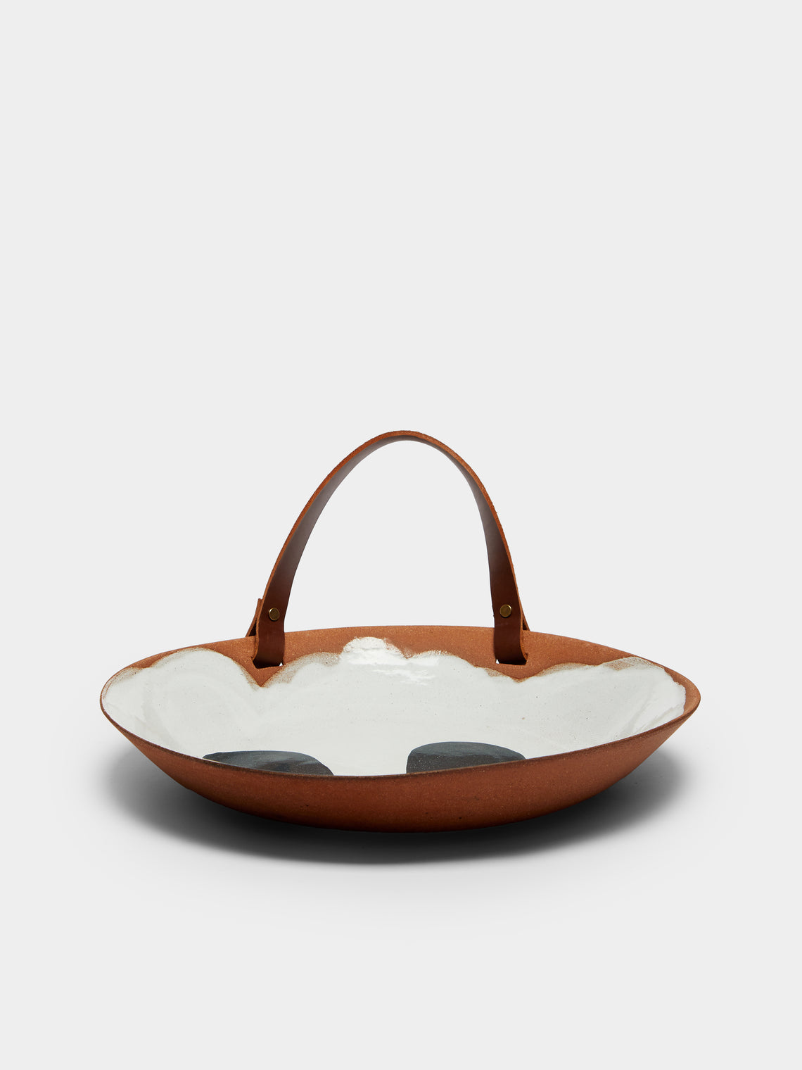 Silvia K Ceramics - Hand-Glazed Terracotta Small Serving Bowl with Leather Handle -  - ABASK