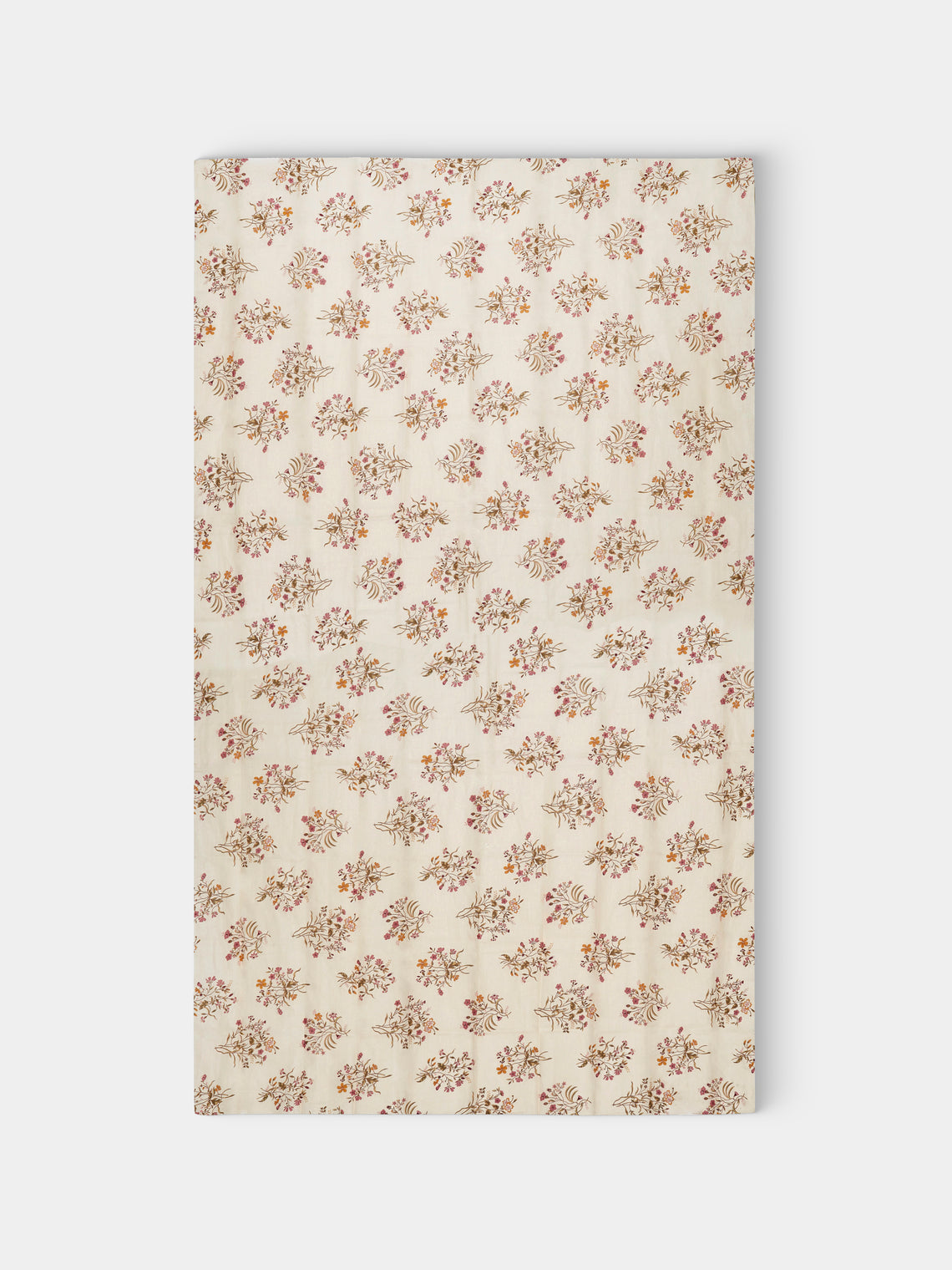 Volga Linen - Scarlet Flax & Field Flowers Overlock-Stitch Linen Rectangular Tablecloth (157.5in/4m) - Cream - ABASK