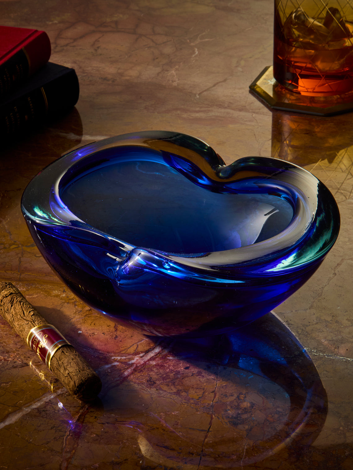 Antique and Vintage - 1970s Murano Glass Ashtray - Blue - ABASK