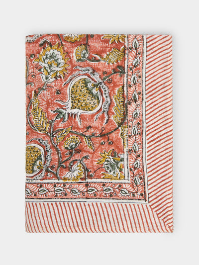 Chamois - Pomegranate Block-Printed Linen Large Rectangular Tablecloth -  - ABASK - 