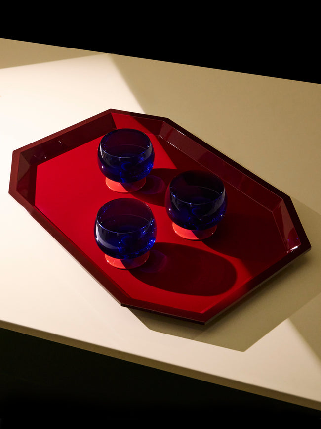 The Lacquer Company - Lacquered Medium Octaganal Tray - Red - ABASK