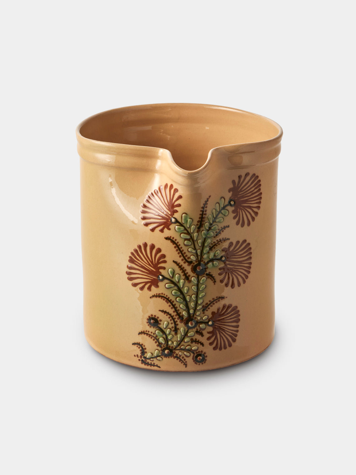 Poterie d’Évires - Flowers Hand-Painted Ceramic Straight-Edge Large Jug - Cream - ABASK
