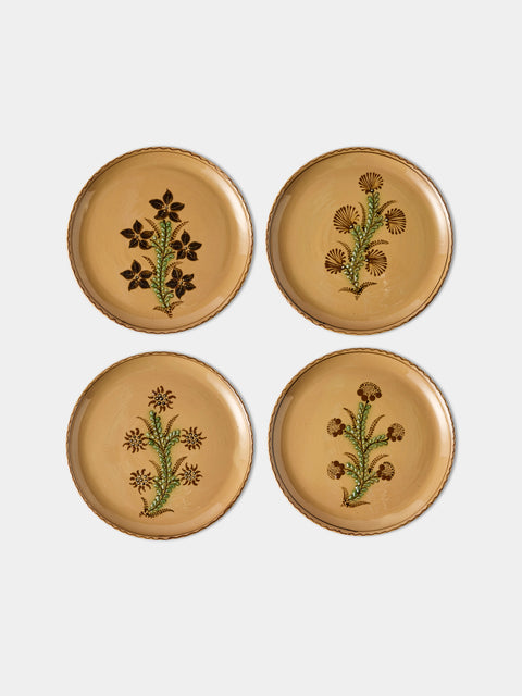 Poterie d’Évires - Flowers Hand-Painted Ceramic Dinner Plates – 9.5in/24cm (Set of 4) - Cream - ABASK - 