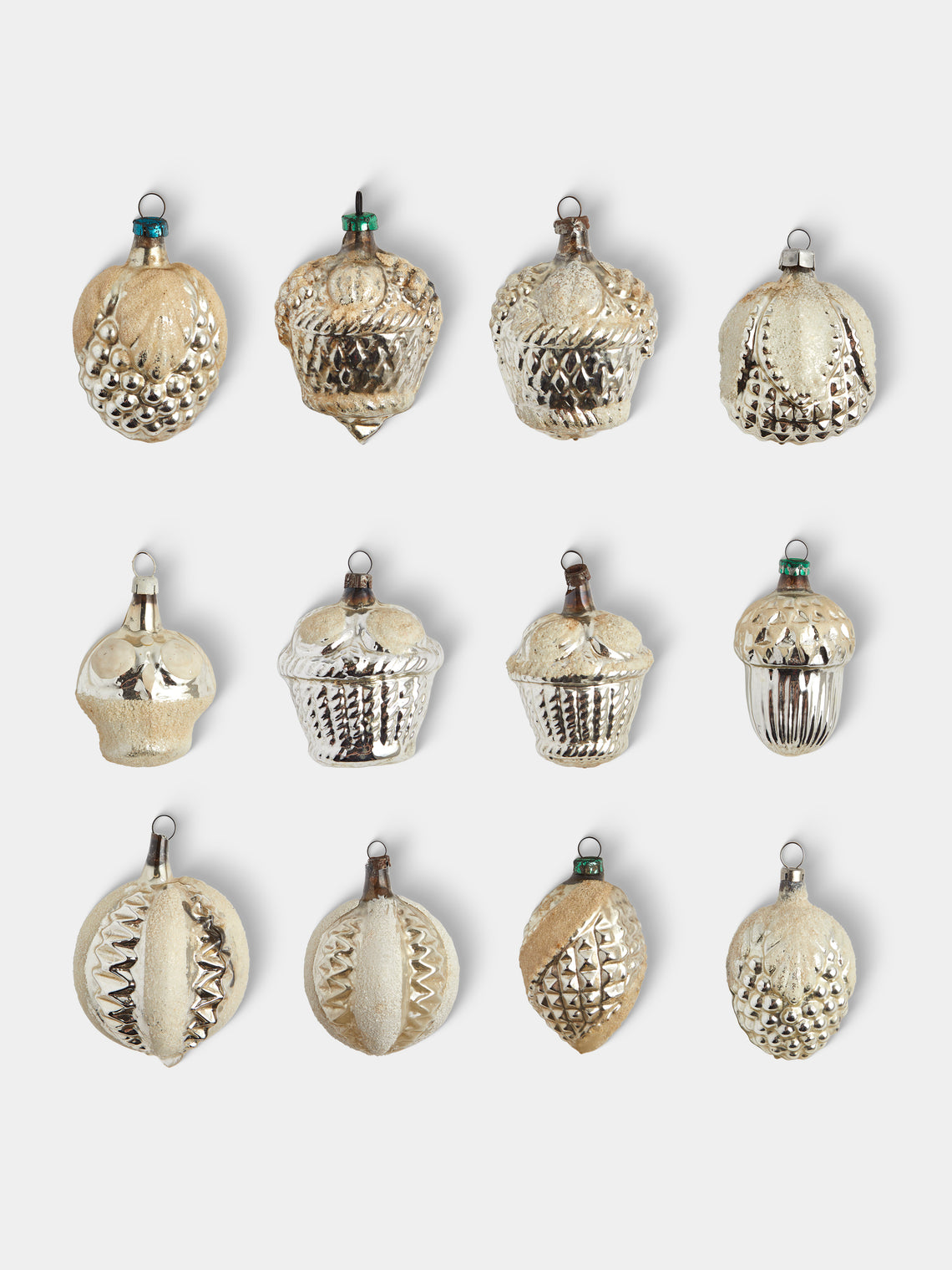 Antique and Vintage - Early-20th-Century Desserts Glass Baubles (Set of 12) - Silver - ABASK - 
