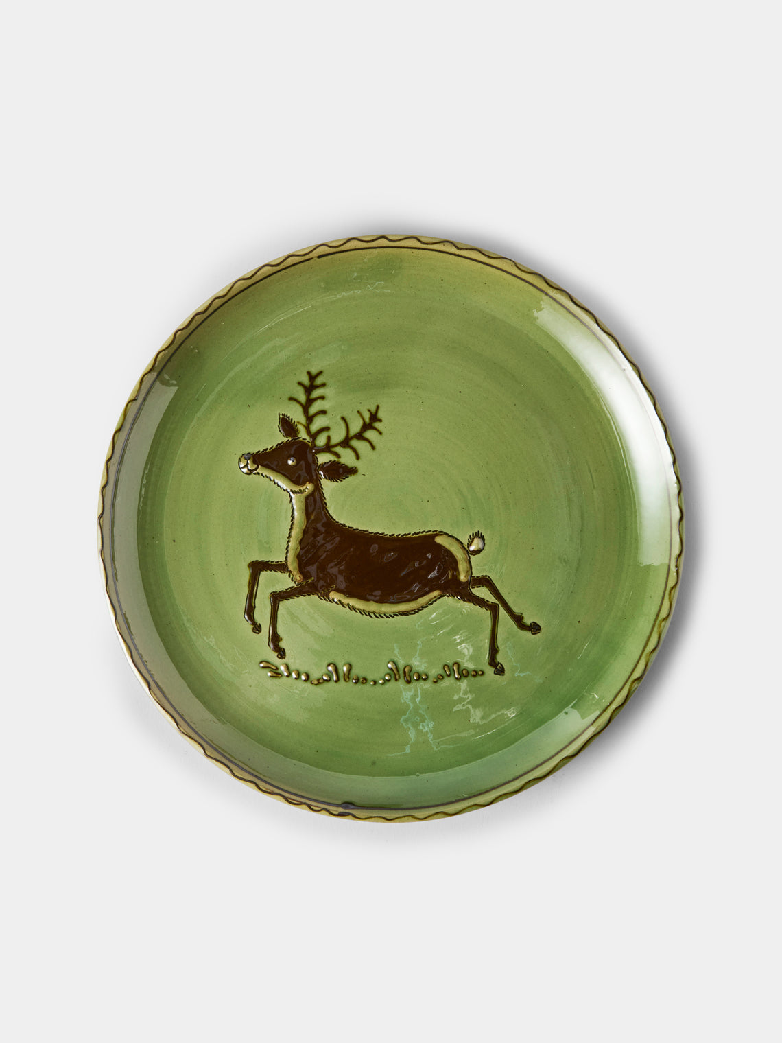Poterie d’Évires - Animals Hand-Painted Ceramic Dinner Plates – 9.5in/24cm (Set of 4) - Green - ABASK