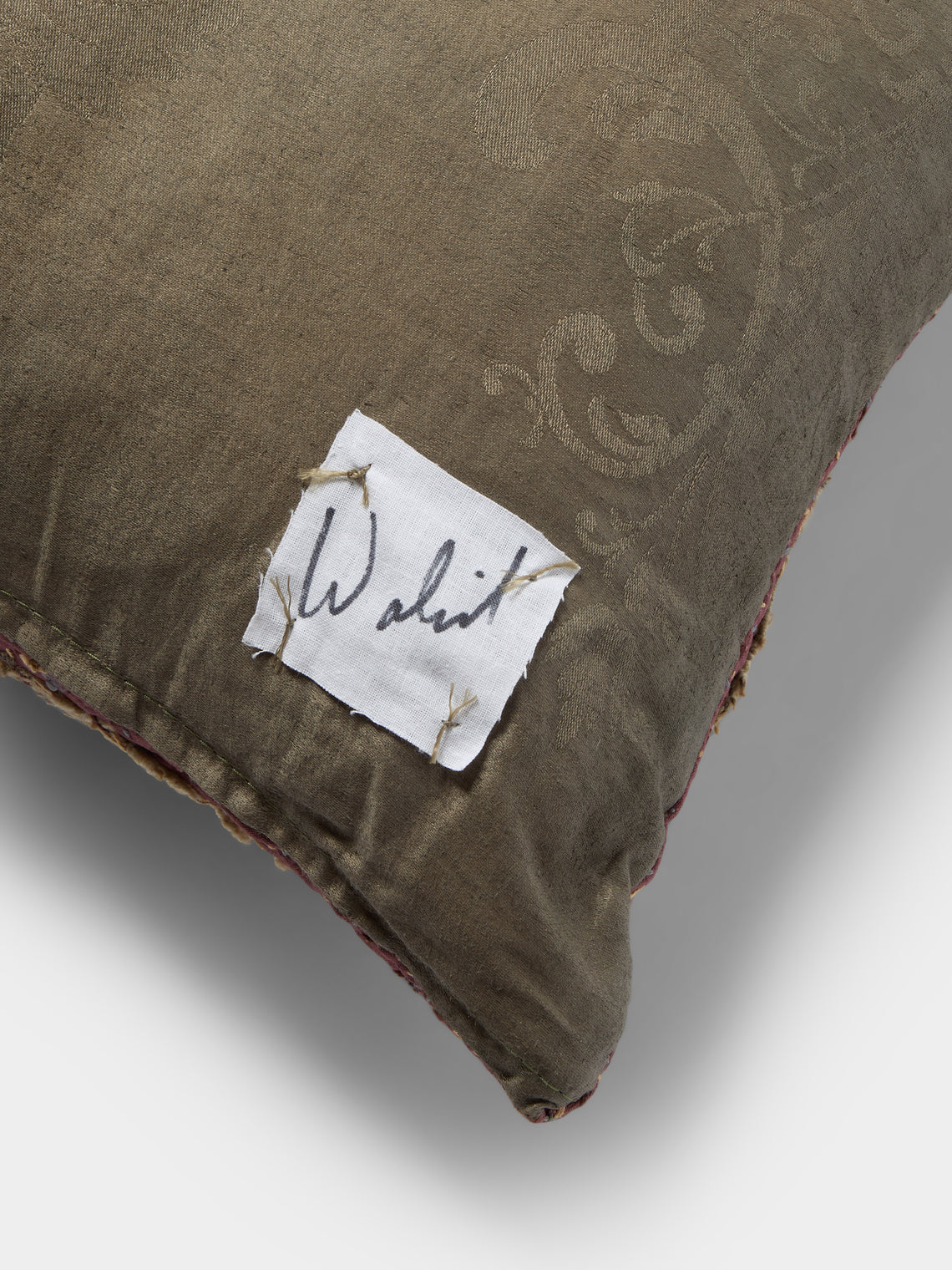 By Walid - 18th-Century Needlepoint Wool and Damask Cushion (21.5in/55cm) - Red - ABASK
