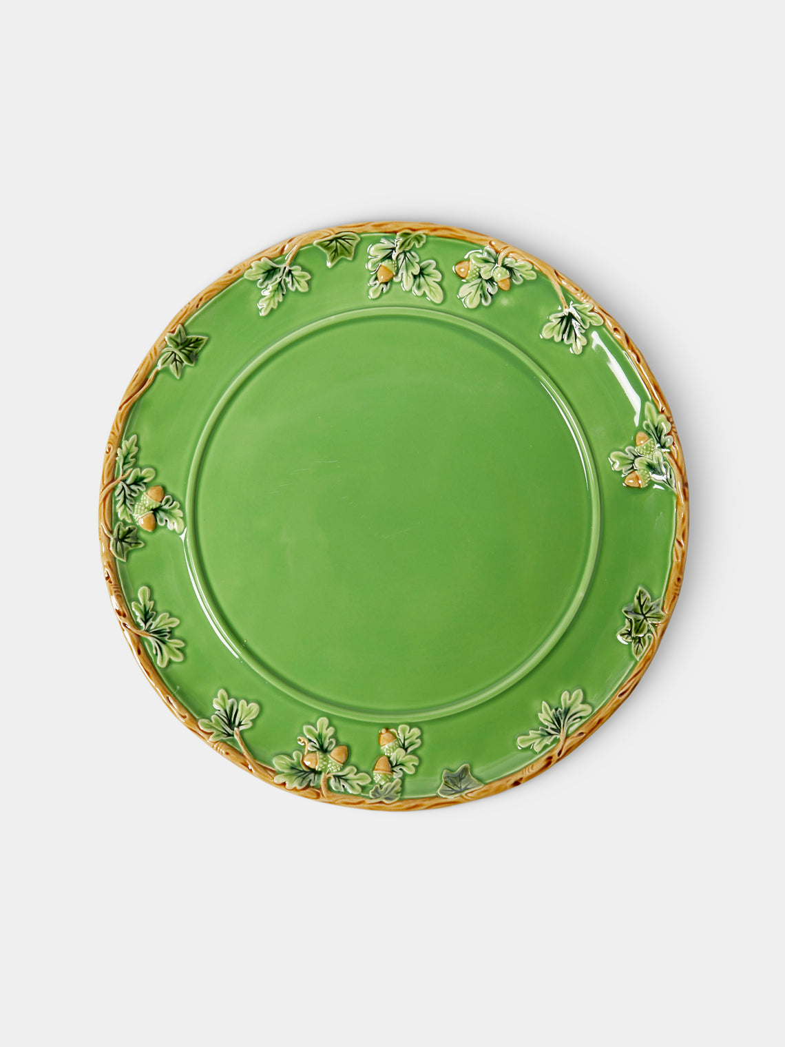 Verdolini - Quail and Hares Hand-Painted Majolica Ceramic Round Casserole Dish - Green - ABASK