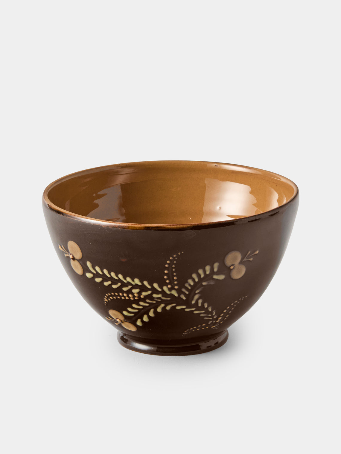 Poterie d’Évires - Flowers Hand-Painted Ceramic Grand Bowls (Set of 4) - Dark Brown - ABASK