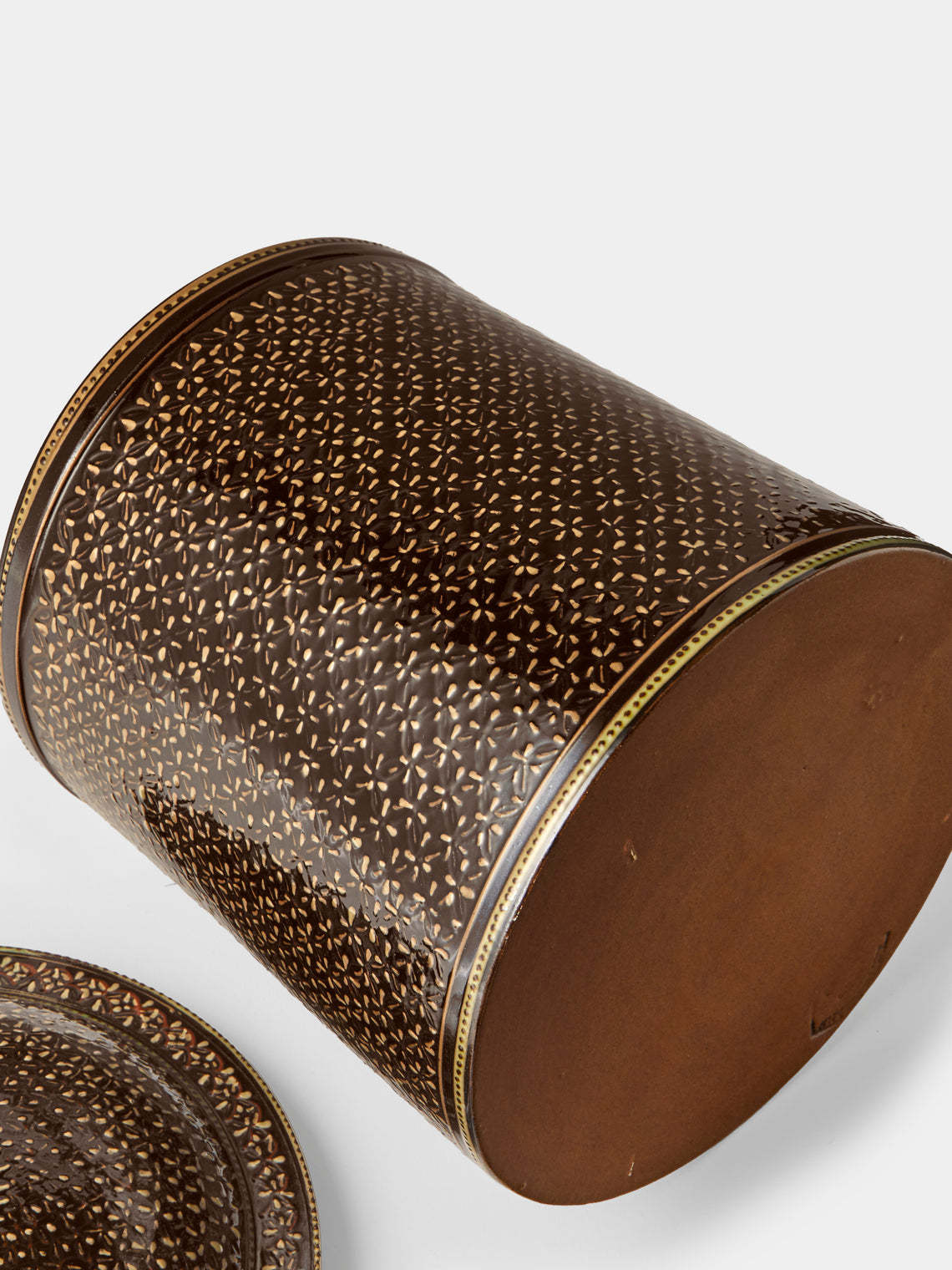 Poterie d’Évires - Geometric Hand-Painted Ceramic Lidded Pot - Dark Brown - ABASK