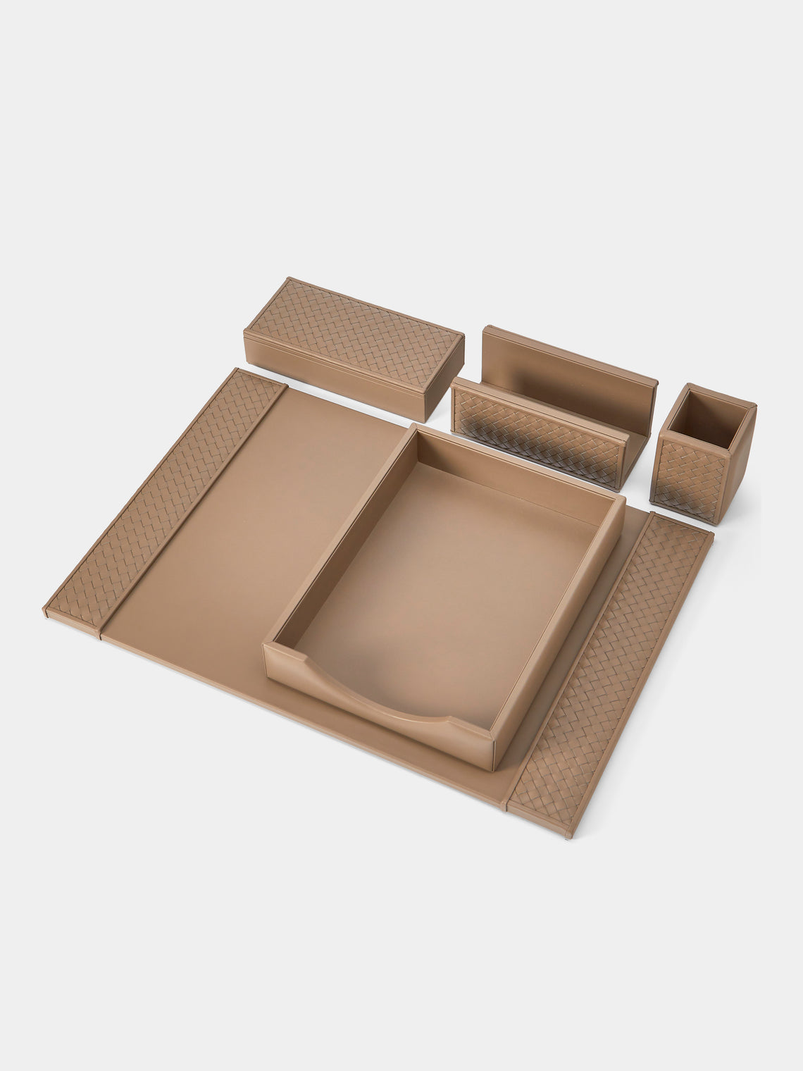 Riviere - Woven Leather Desk Tidy (Set of 5) - Beige - ABASK