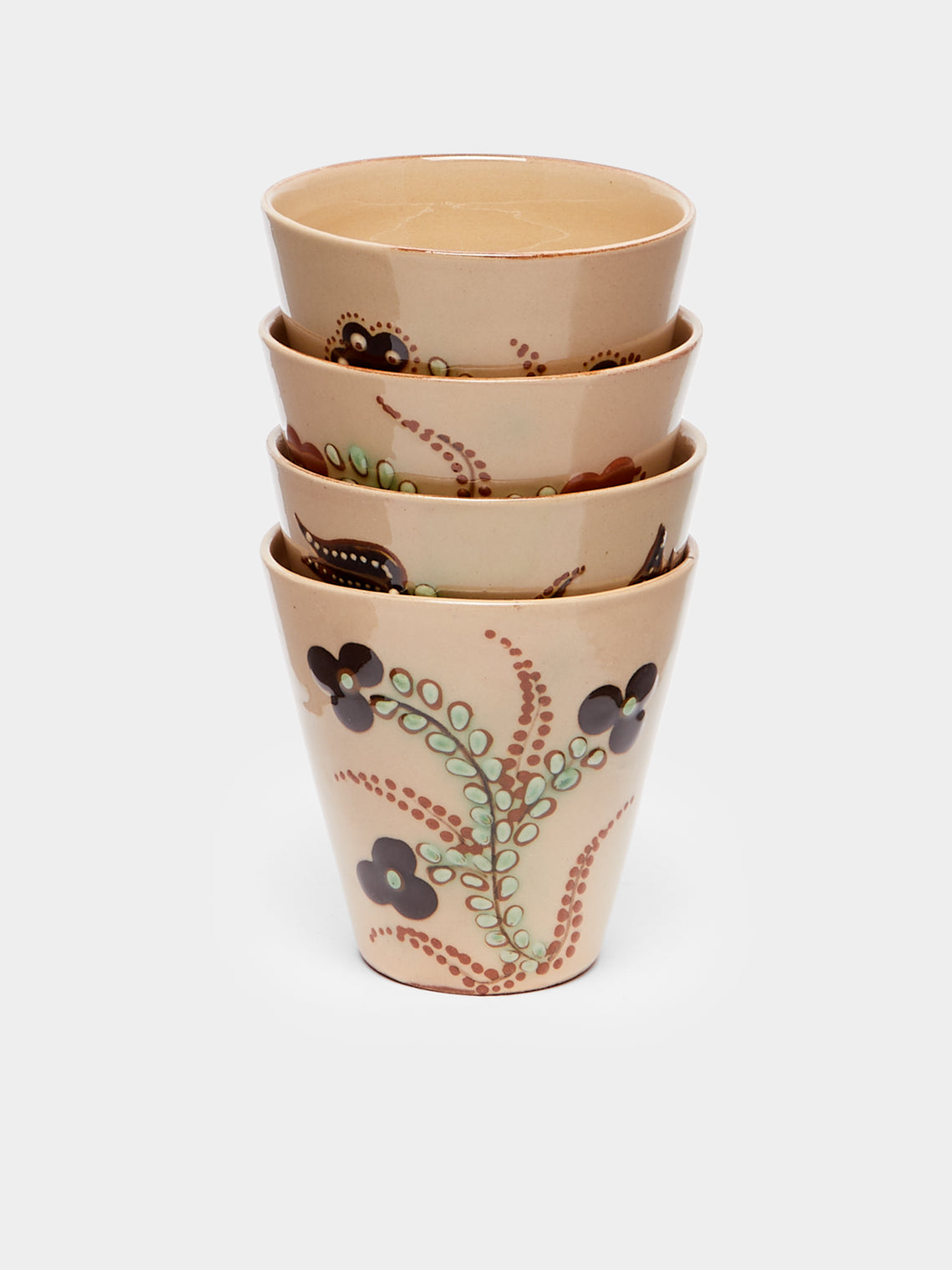 Poterie d’Évires - Flowers Hand-Painted Ceramic Coffee Cups (Set of 4) -  - ABASK