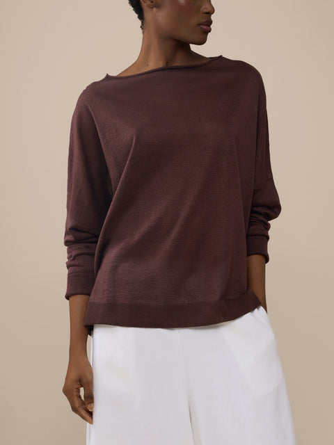 Dusan - Chunky Linen Boat-Neck Sweater | One Size - Brown - ABASK
