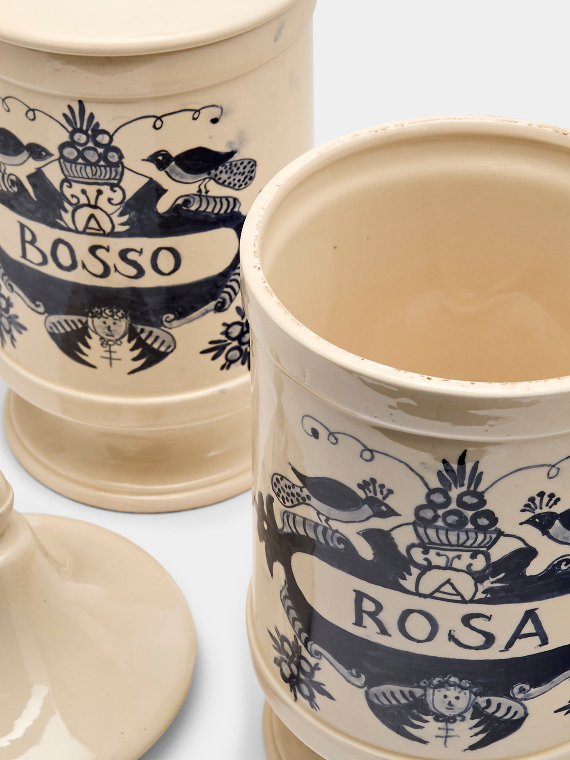Antique and Vintage - 1940s Italian Ceramic Apothecary Jars (Set of 2) - Blue - ABASK