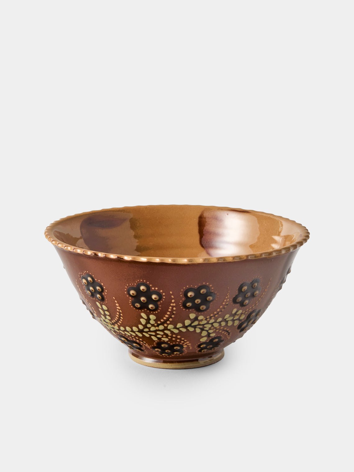 Poterie d’Évires - Flowers Hand-Painted Ceramic Fluted Bowls (Set of 4) - Light Brown - ABASK