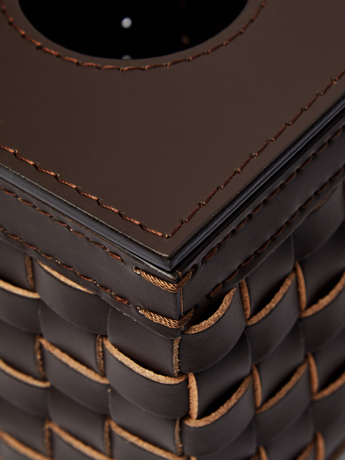 Riviere - Woven Leather Tissue Box - Dark Brown - ABASK