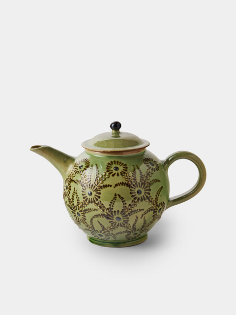 Poterie d’Évires - Flowers Hand-Painted Ceramic Small Teapot - Green - ABASK - 