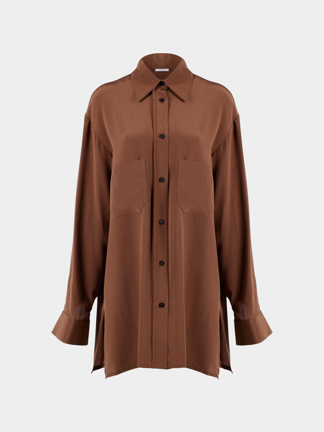 Dusan - Silk Boyfriend Shirt | One Size - Brown - ABASK - 