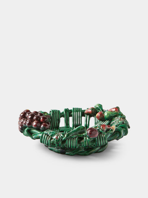 Antique and Vintage - 1960s Vallauris Majolica Ceramic Fruit Bowl - Green - ABASK - 