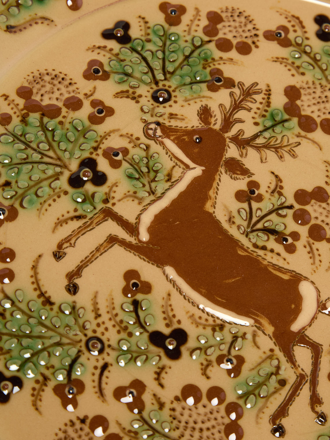 Poterie d’Évires - Stags Hand-Painted Ceramic Round Platter - Cream - ABASK