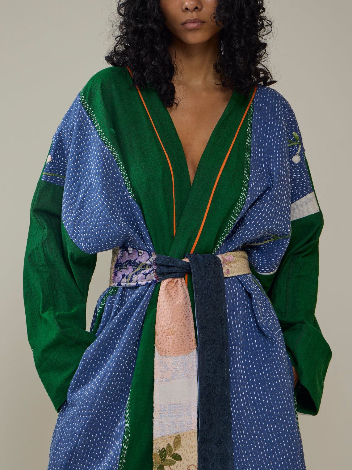 By Walid - 1920s Chinese Embroidered Silk Robe | One Size - Blue - ABASK