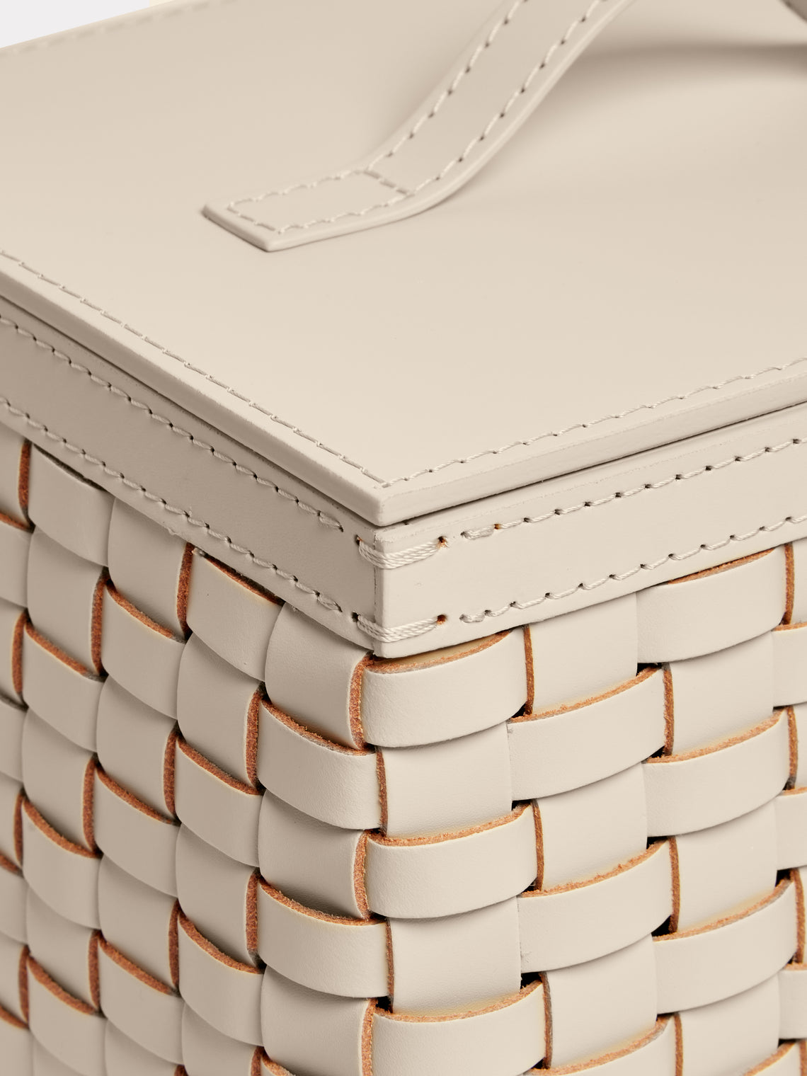 Riviere - Woven Leather Wastepaper Basket - Cream - ABASK