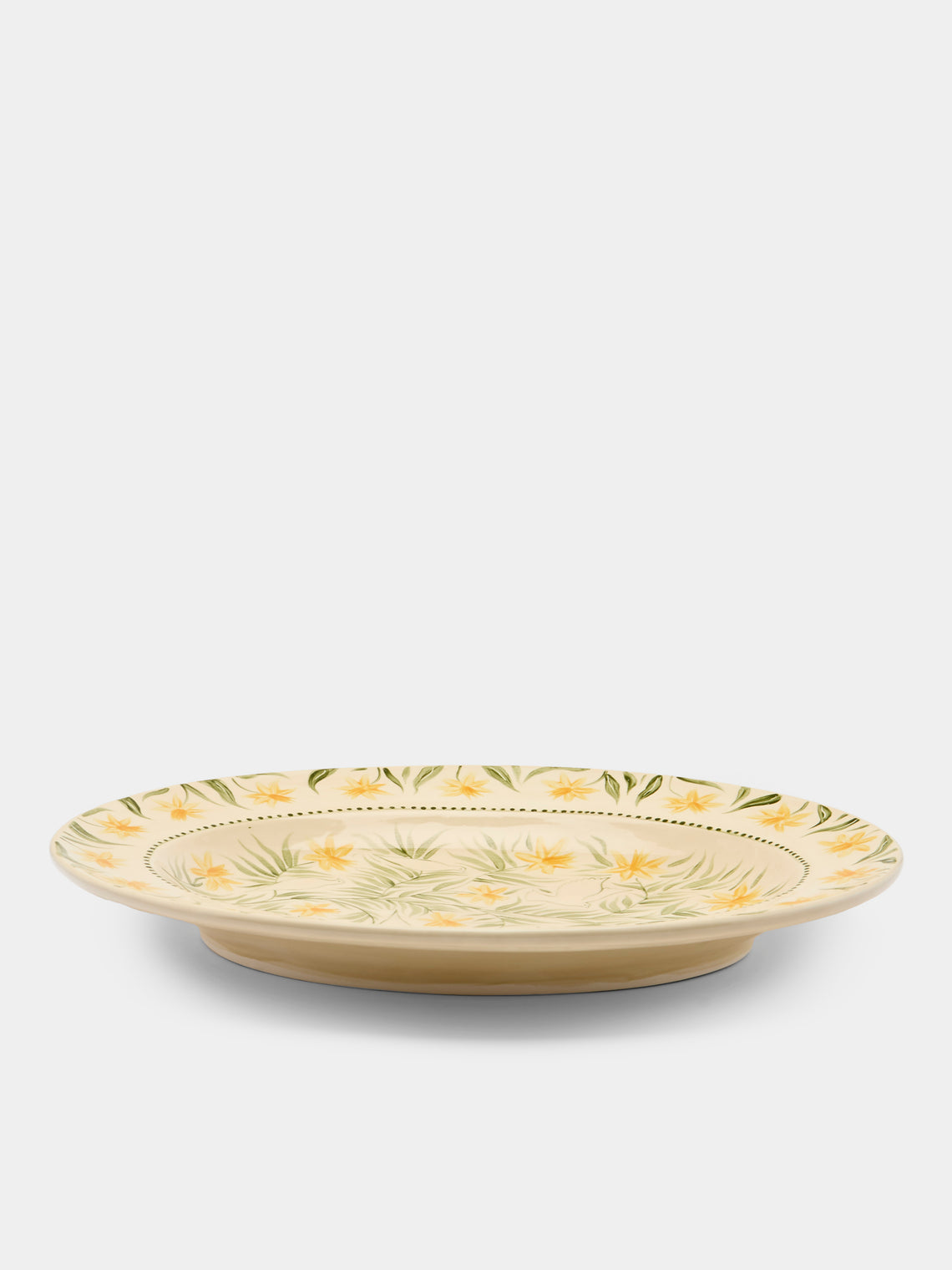 Rosanna Corfe - Doves and Daffodils Hand-Painted Ceramic Oval Platter - Cream - ABASK