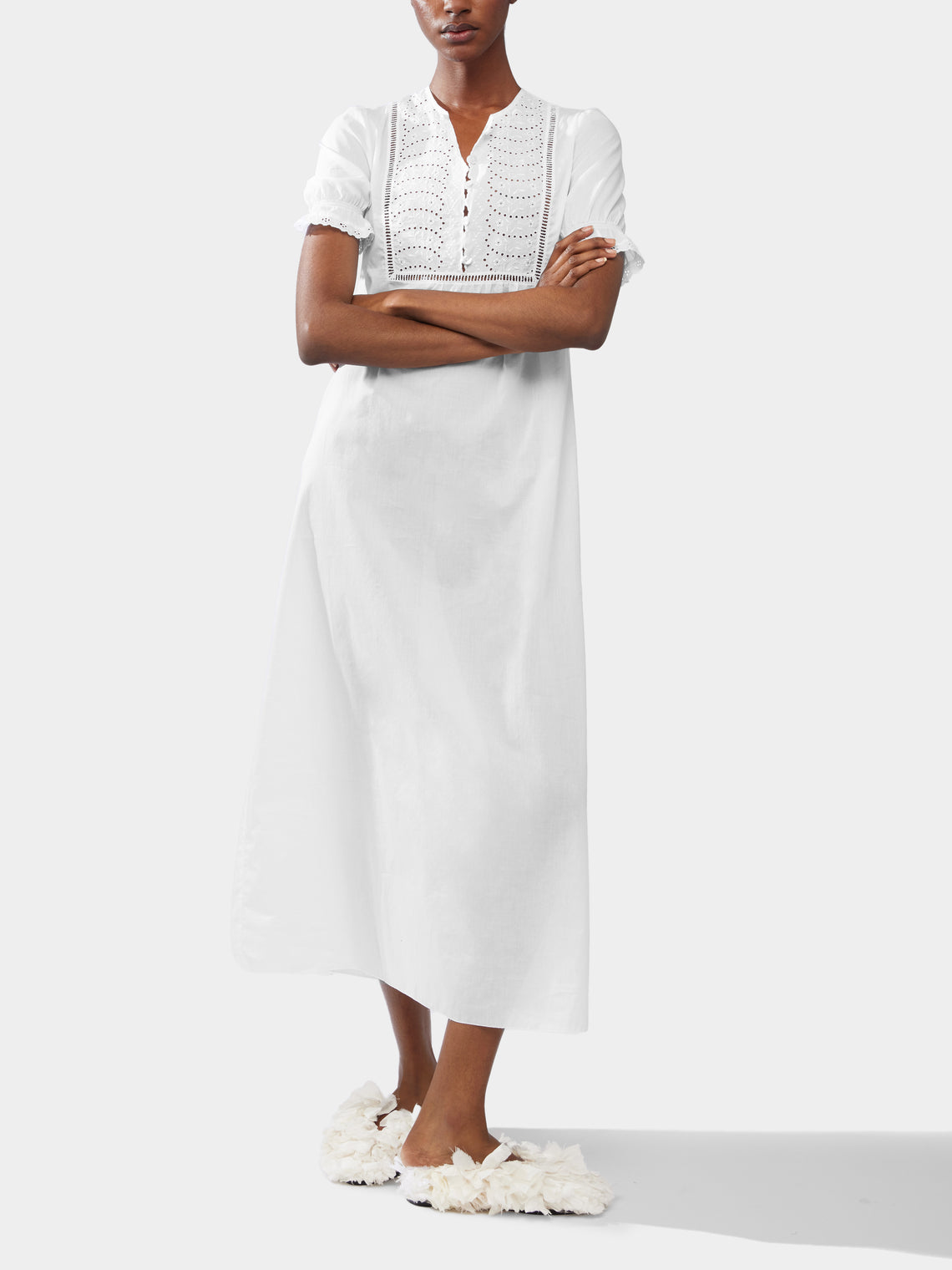 Loretta Caponi - Olga Embroidered Cotton Dress | Size: S -  - ABASK
