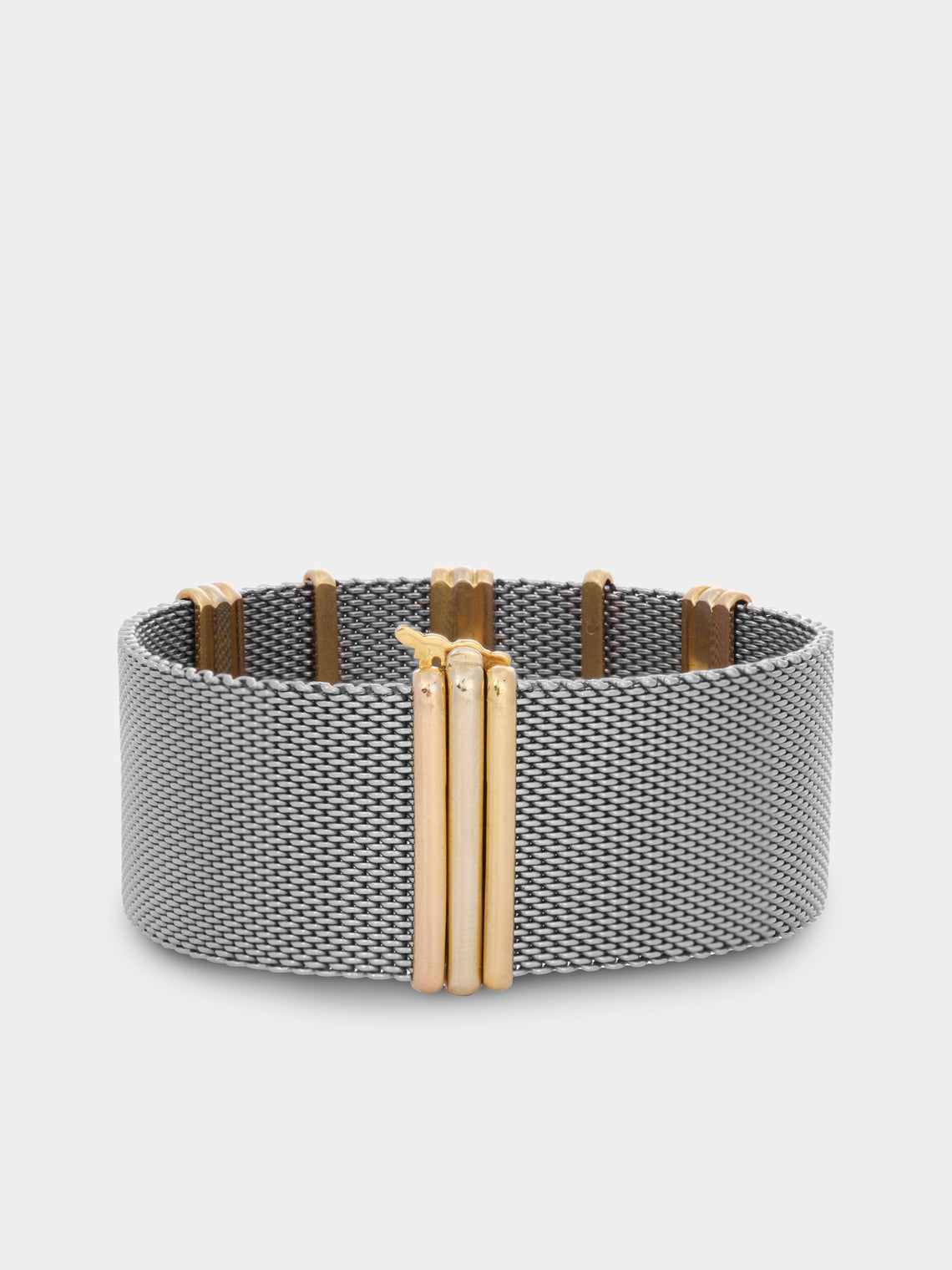 Mahnaz Collection - Vintage 1980 Cartier 18-Karat Yellow Gold, Sapphire and Stainless Steel Bracelet - Green - ABASK