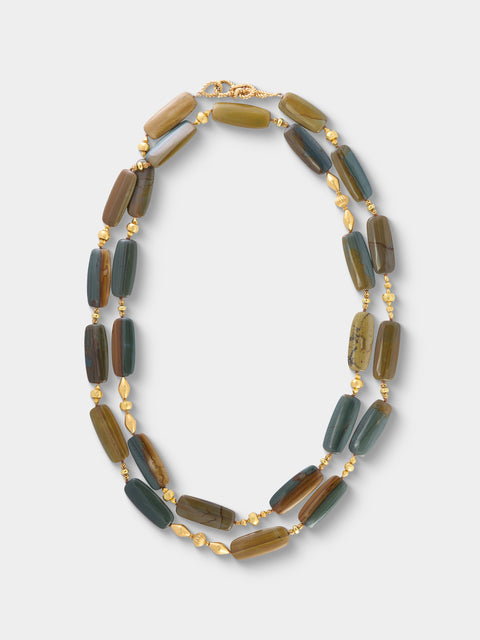 Mahnaz Collection - Vintage Verdura 18-Karat Gold and Agate Beaded Necklace - Green - ABASK - 