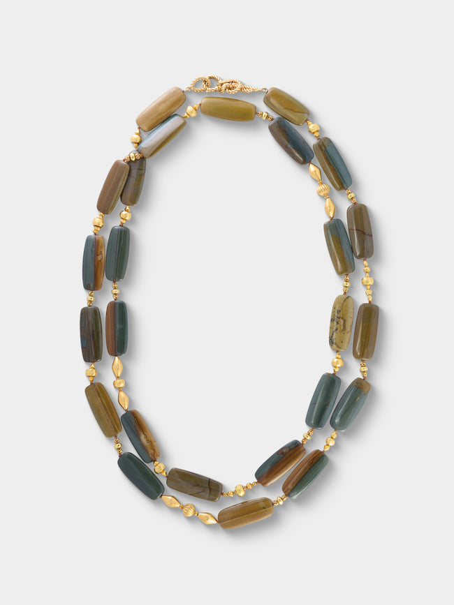 Mahnaz Collection - Vintage Verdura 18-Karat Gold and Agate Beaded Necklace - Green - ABASK - 