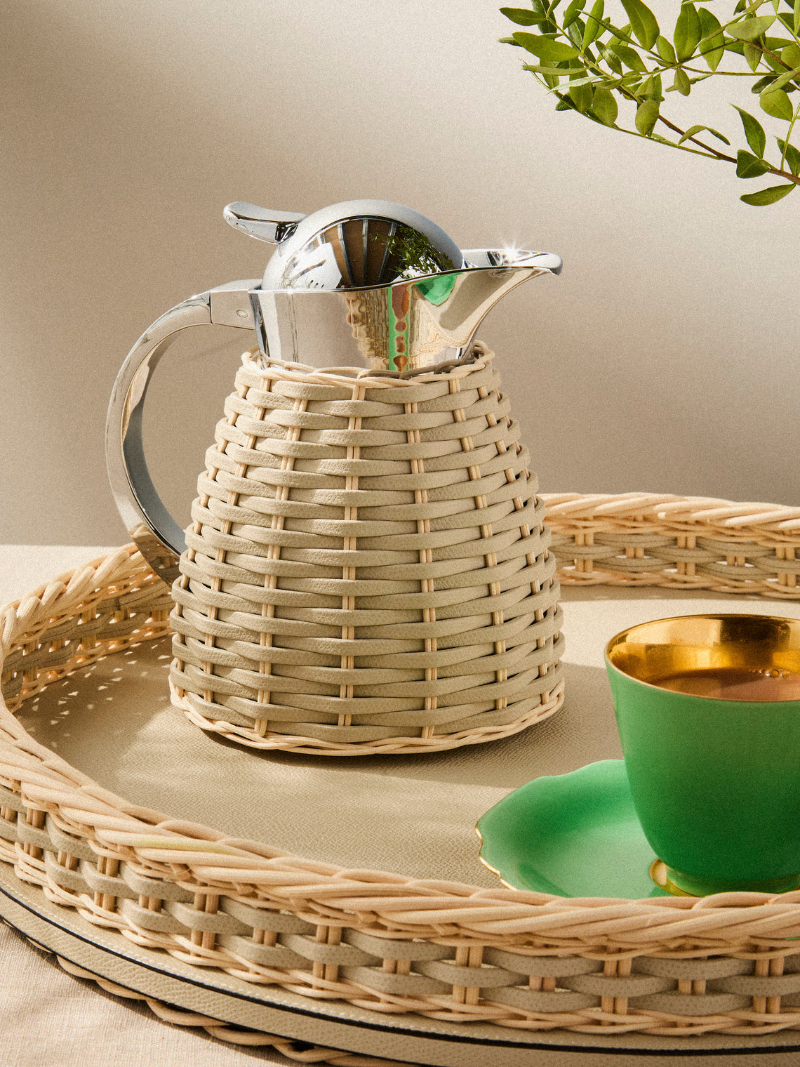 Pigment France - Chantilly Leather and Rattan Carafe (20oz/0.6L) - Cream - ABASK