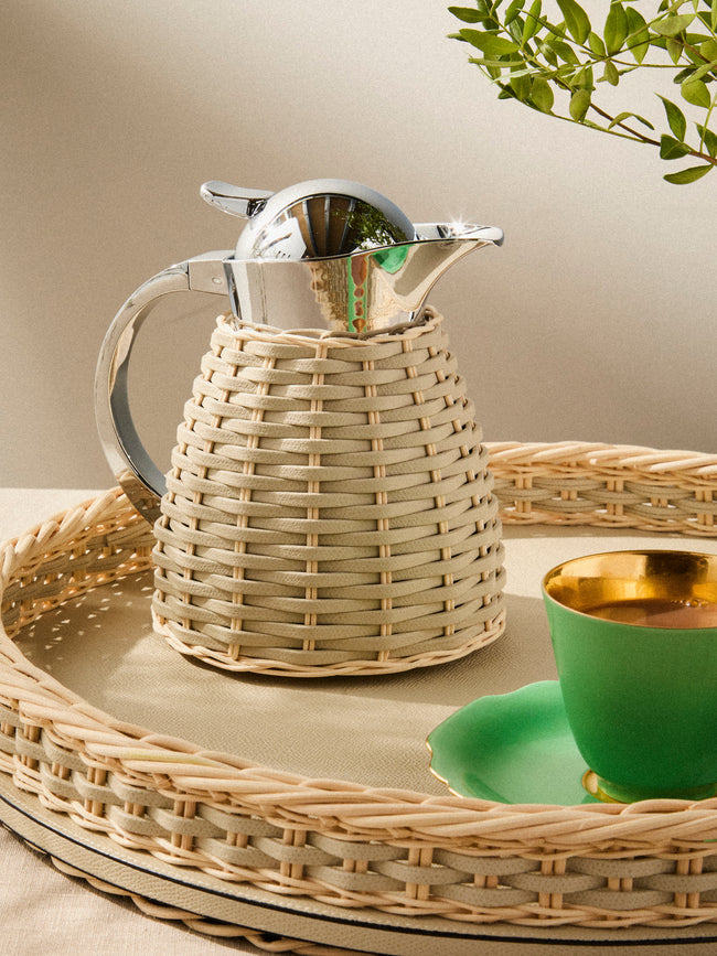 Pigment France - Chantilly Leather and Rattan Carafe (20oz/0.6L) - Cream - ABASK
