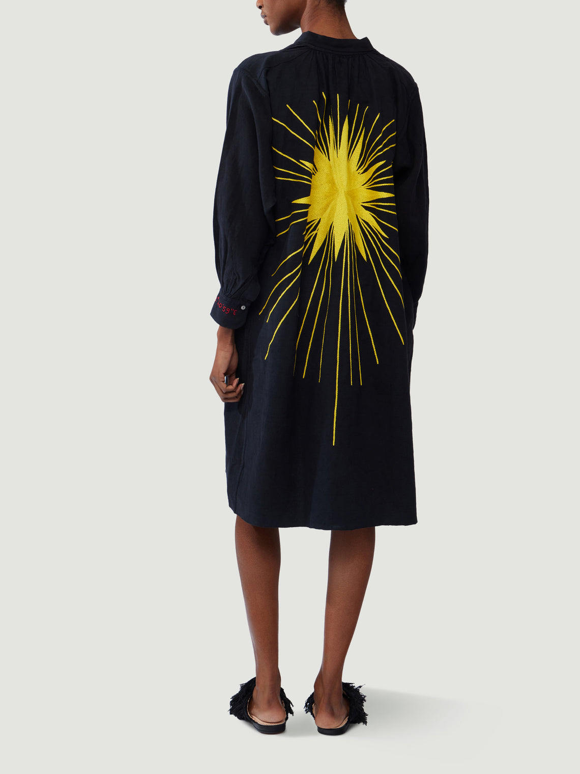 Kilometre Paris - The Sunburst Hand-Embroidered Linen Dress | One Size - Black - ABASK