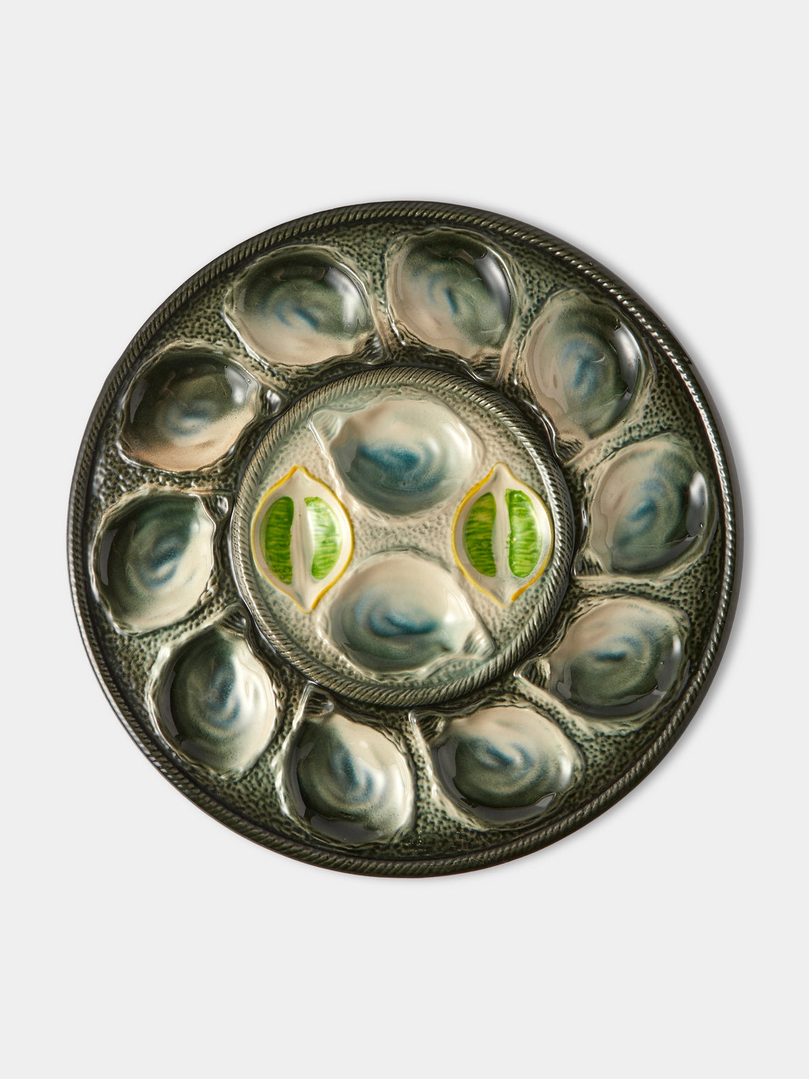 Antique and Vintage - Mid-Century Majolica Ceramic Oyster Plates (Set of 2) - Multiple - ABASK