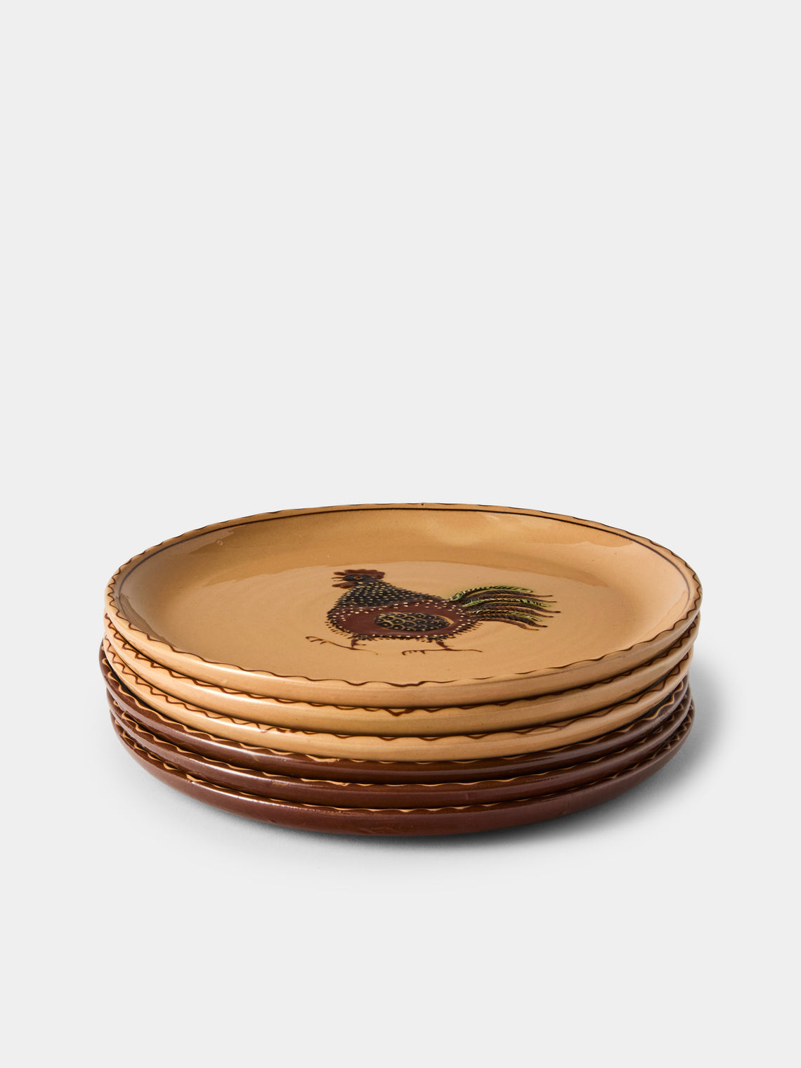 Poterie d’Évires - Animals Hand-Painted Ceramic Dinner Plates – 9.5in/24cm (Set of 6) - Brown - ABASK