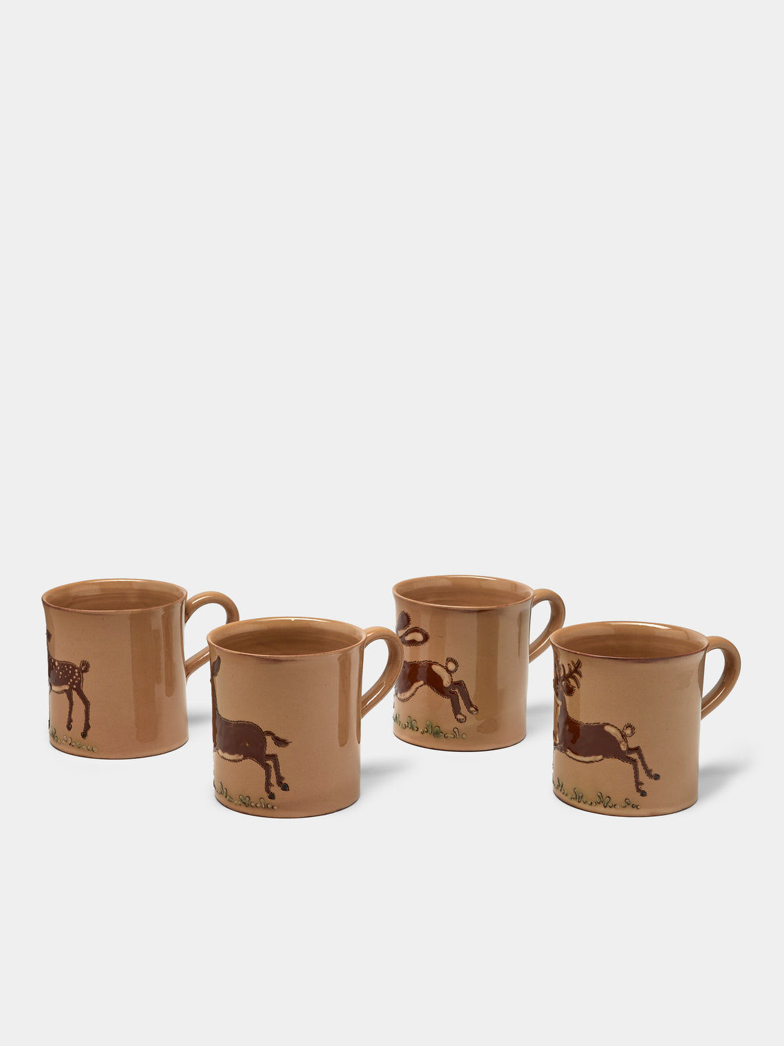 Poterie d’Évires - Animals Hand-Painted Ceramic Mugs (Set of 4) - Cream - ABASK