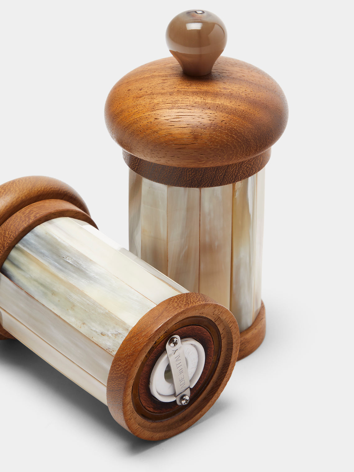 Lorenzi Milano - Zebu Horn and Iroko Salt and Pepper Mills (Set of 2) - Cream - ABASK